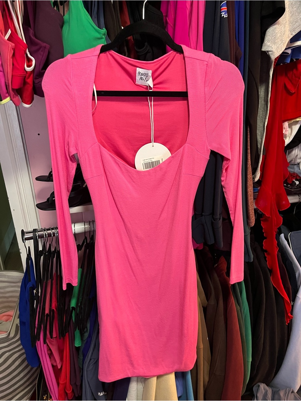 NWT: Princess Polly Nolan Bright Pink Square Neck Bodycon Dress US 4
